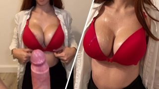 Slutty Secretary Titfuck her Boss to keep her Job – BIG Boobs covered in Cum